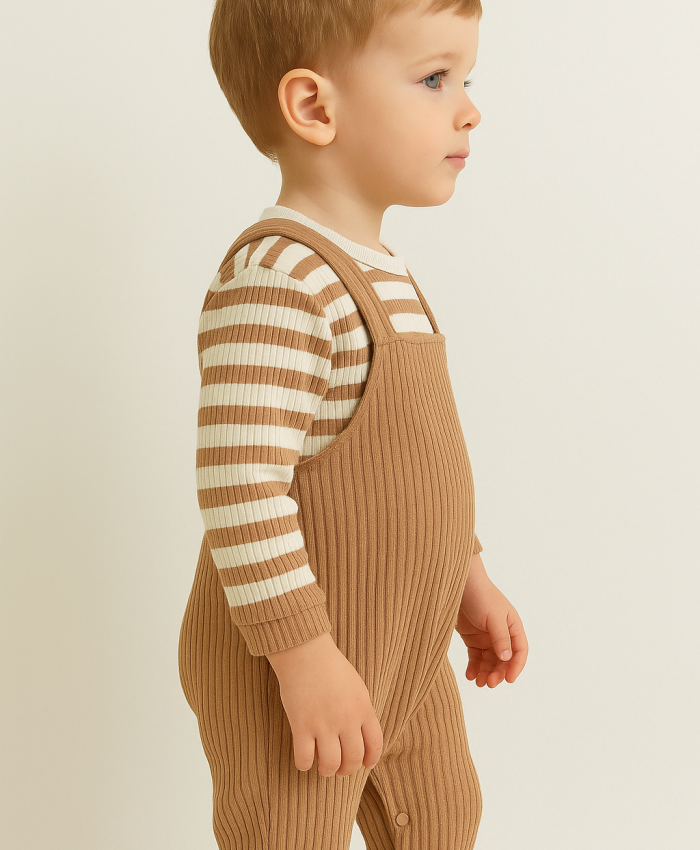 Erkek Bebek çizgili - bear ayıcık kafa baskılı -Tulum