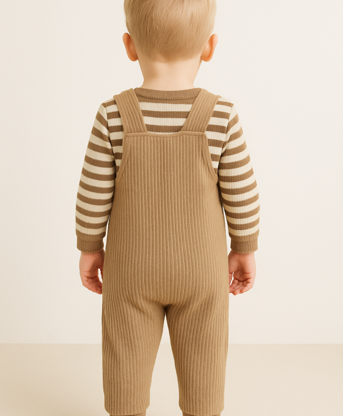 Erkek Bebek çizgili - bear ayıcık kafa baskılı -Tulum