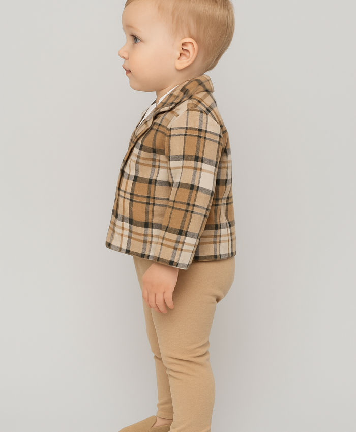 Erkek Bebek ekoseli ceket- sweat- pantolon takım