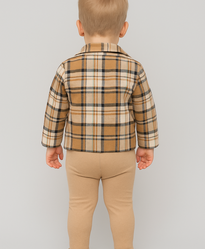 Erkek Bebek ekoseli ceket- sweat- pantolon takım