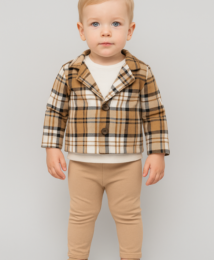 Erkek Bebek ekoseli ceket- sweat- pantolon takım