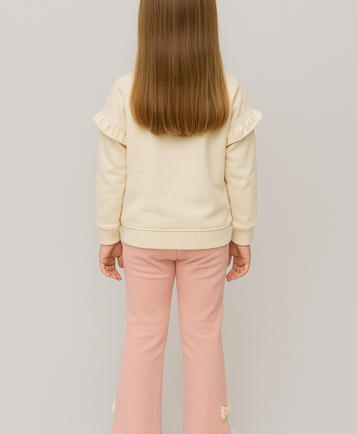 Kız Çocuk fiyonk baskılı -uzun kollu - fitilli taytlı takım