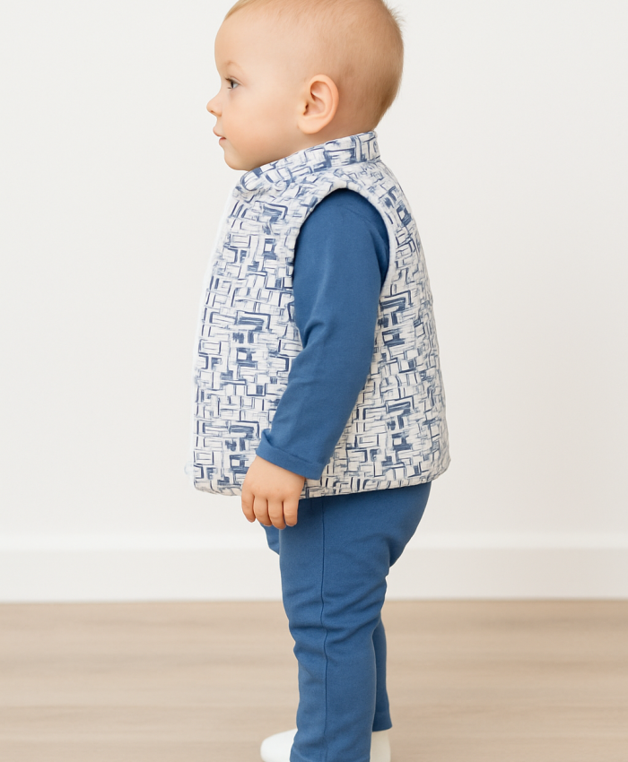 Erkek Bebek çizgi desenli- kapşonlu -şişme yelekli takım