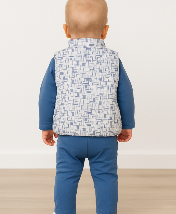 Erkek Bebek çizgi desenli- kapşonlu -şişme yelekli takım