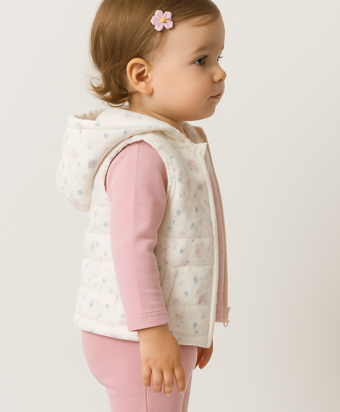 Kız Bebek çiçek desenli- kapşonlu -şişme yelekli -takım