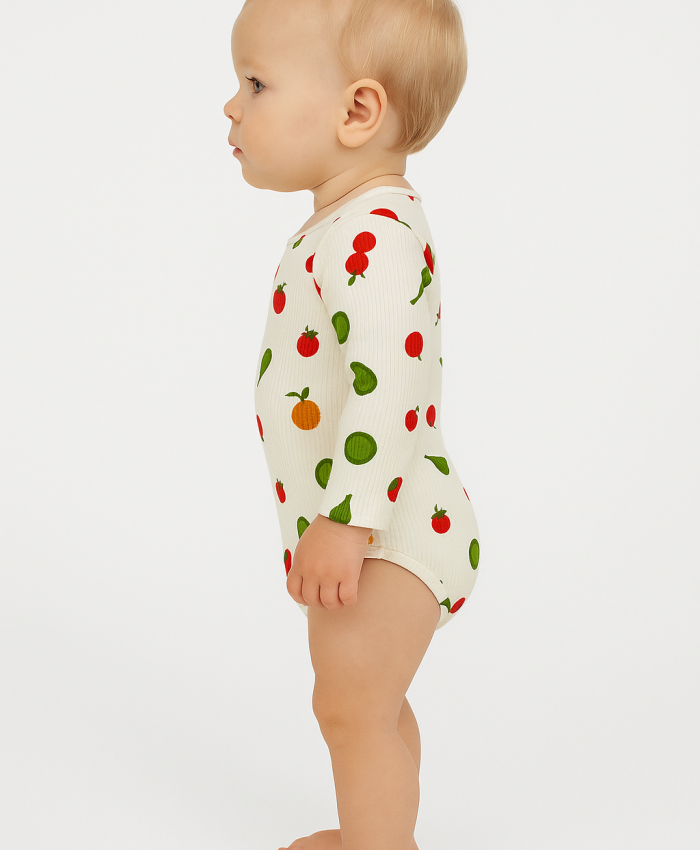 Kız çocuk meyve desenli uzun kollu çıtçıtlı bady