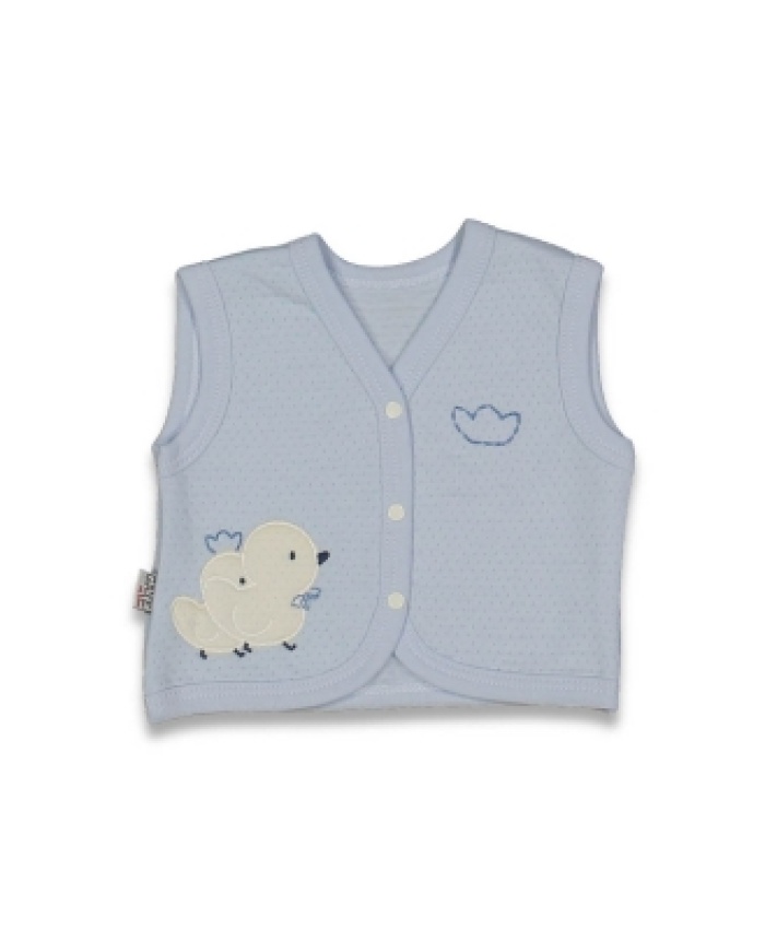 Erkek Bebek civciv baskılı kapitone mavi renk yelek