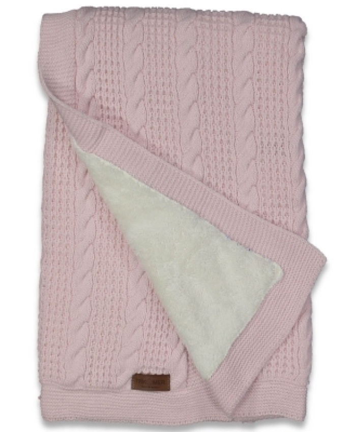 Kız Bebek örgü detaylı iç kısmı welsoft pembe battaniye
