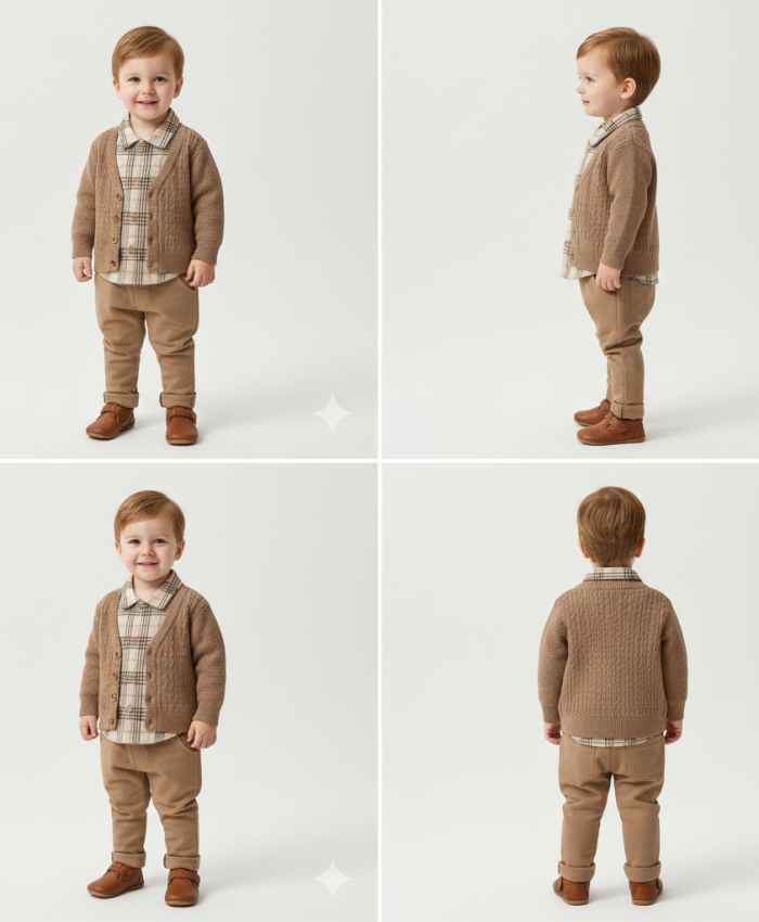 Erkek Çocuk triko hırkalı oduncu gömlekli kot pantolonlu 3 lü takım