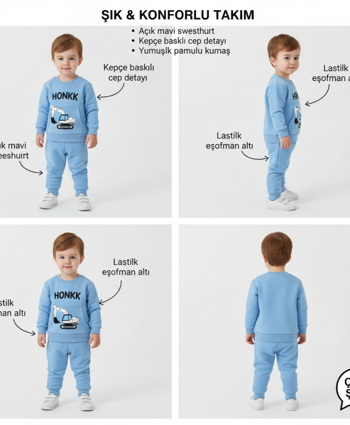 Erkek Bebek Honkk yazılı- kepçe baskılı şardonlu takım