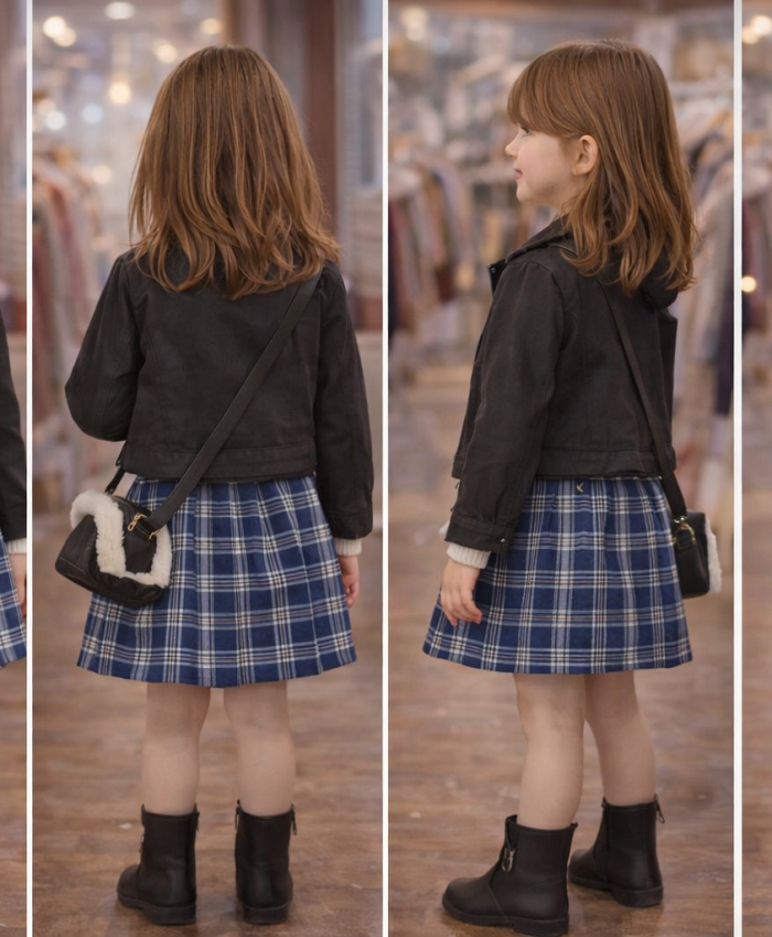 Kız Çocuk süet ceketli çantalı- bady- eteklki takım