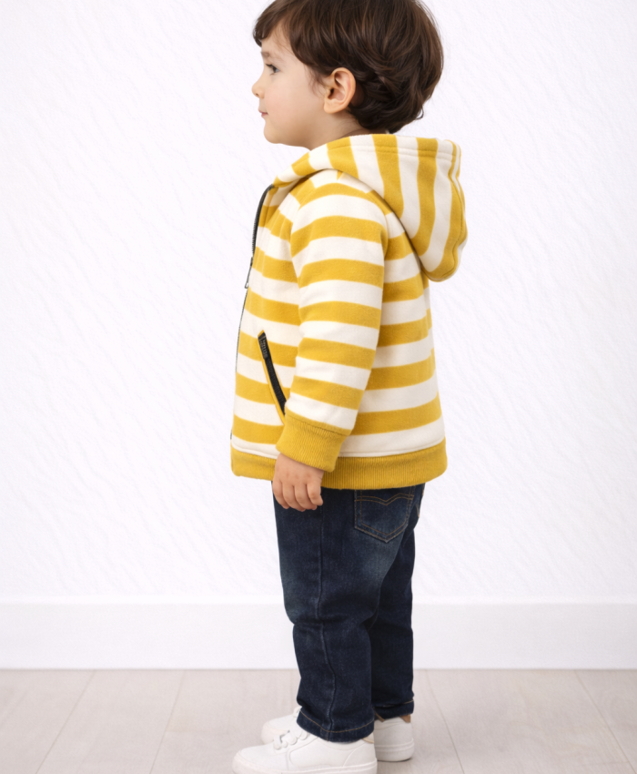 Erkek Bebek çizgi desenli-fermuarlı-hırka-gömlek-uzun kollu bady-pantolon takım