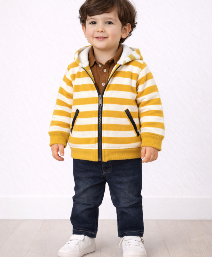 Erkek Bebek çizgi desenli-fermuarlı-hırka-gömlek-uzun kollu bady-pantolon takım