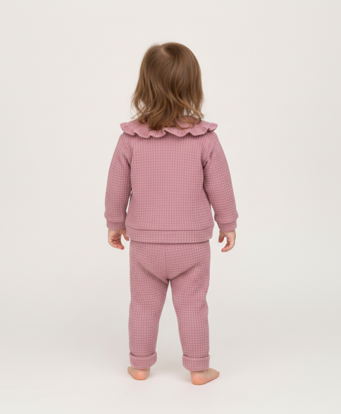 Kız Bebek waflle kumaşlı- fırfır yakalı-zıbınlı 3lü takım