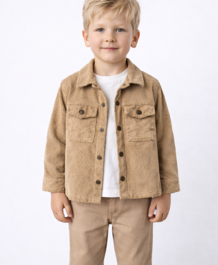Erkek Çocuk çıt çıt kapamalı- cepli kadife gömlek -uzun kollu bady- kanvas pantolonlu takım