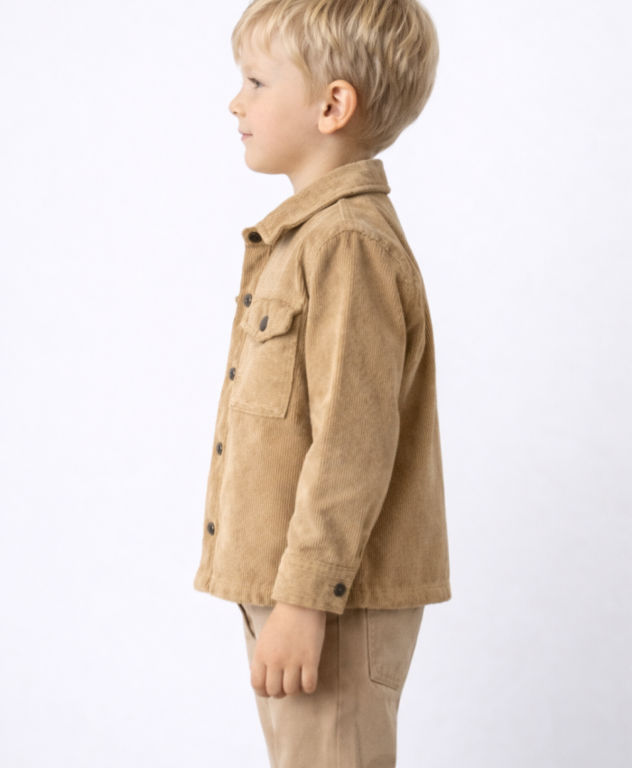 Erkek Çocuk çıt çıt kapamalı- cepli kadife gömlek -uzun kollu bady- kanvas pantolonlu takım