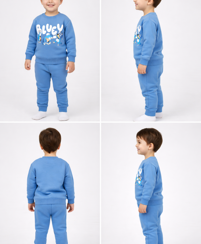 Erkek Çocuk Bluey yazılı köpek baskılı şardonlu takım