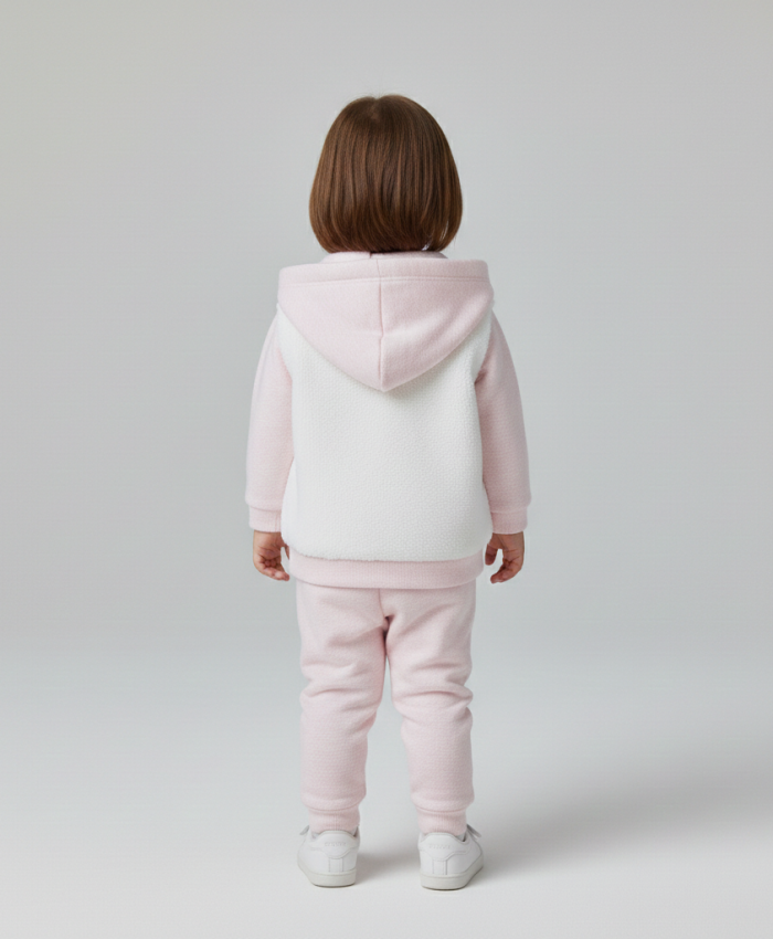 Kız Bebek peluş - kağşonlu-düğmeli hırka-panda baskılı-sweat-pantolon takım