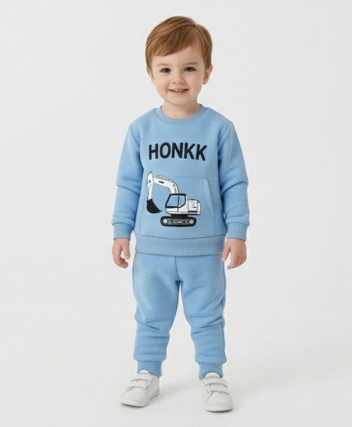 Erkek Bebek Honkk yazılı- kepçe baskılı şardonlu takım