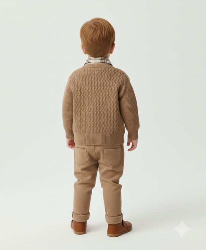 Erkek Çocuk triko hırkalı oduncu gömlekli kot pantolonlu 3 lü takım