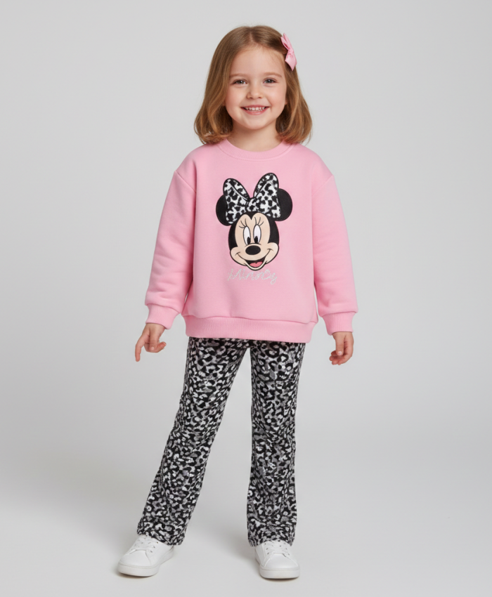 Kız Çocuk minnie baskılı - uzun kollu- 2 ip -leoparlı takım