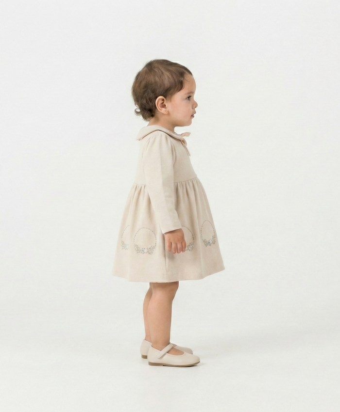 Kız Bebek çiçek nakışlı -uzun kollu- fitilli elbise
