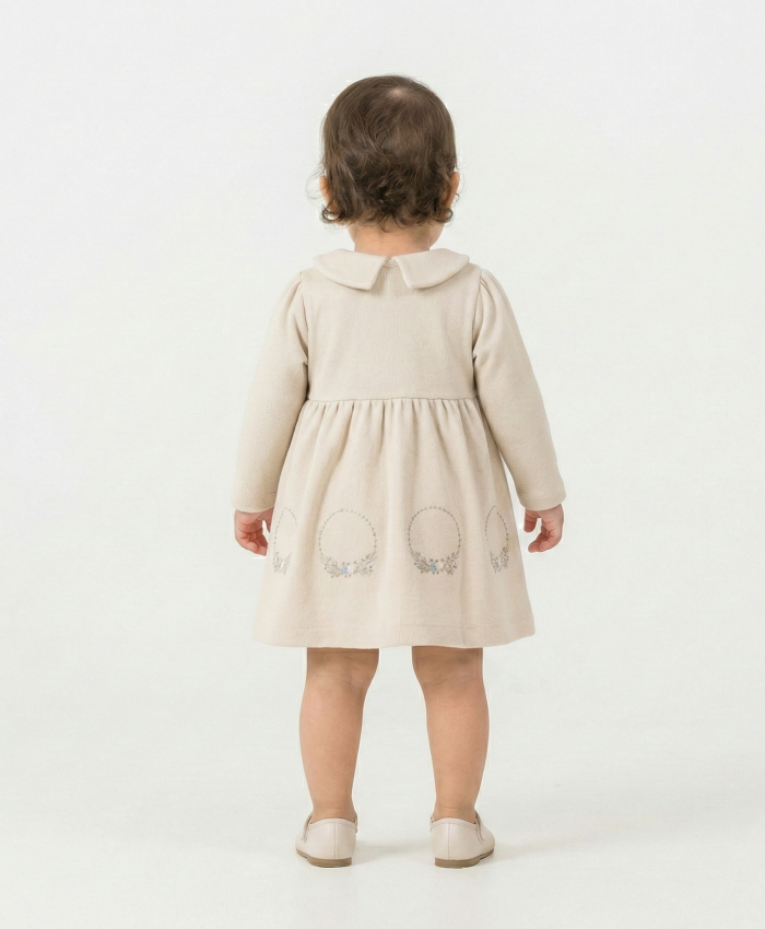 Kız Bebek çiçek nakışlı -uzun kollu- fitilli elbise