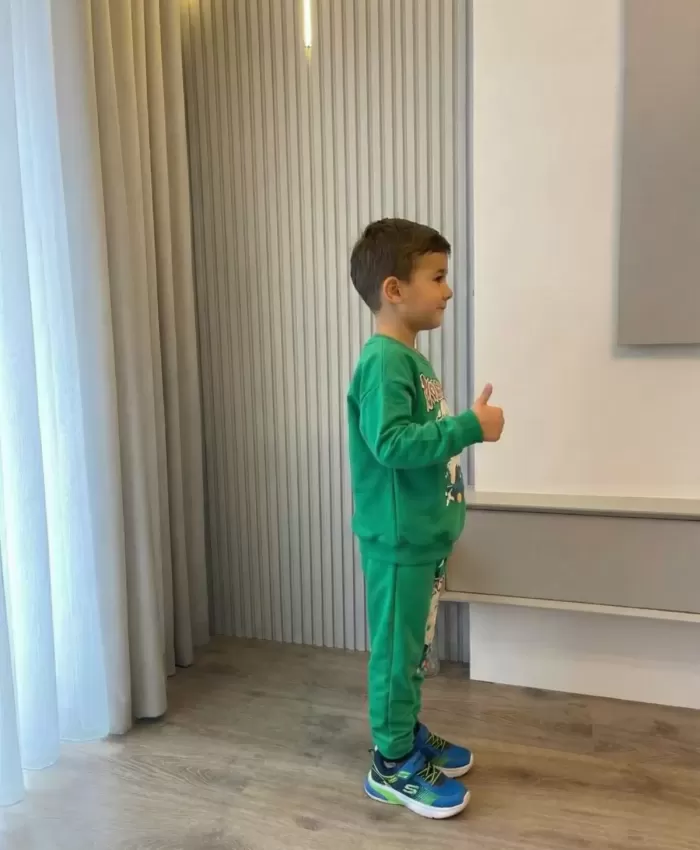 Erkek çocuk monsters yazılı-yeşil renk labubu baskılı takım