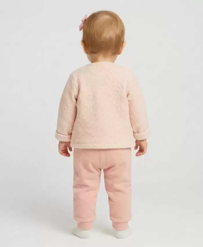 Kız Bebek çiçek nakışlı welsoft ceketli 3lü takım