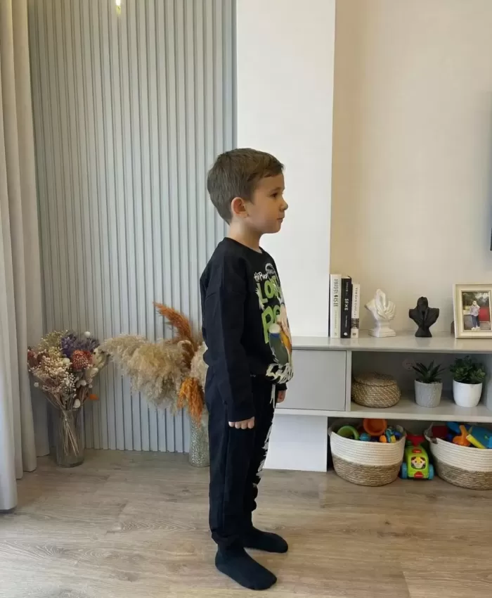 Erkek Çocuk labubu baskılı siyah renk takım