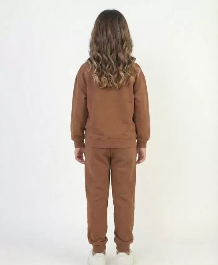 Kız Çocuk örme cepli kahve renk 2ip eşofman takım