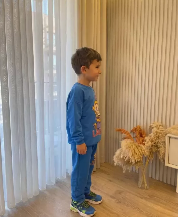 Erkek Çocuk labubu baskılı mavi renk takım