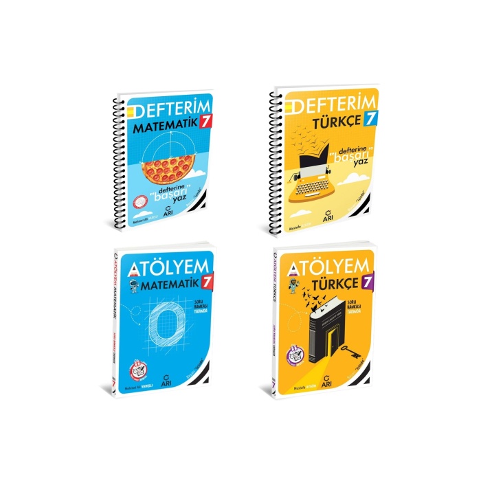 2024-2025 Arı Yayıncılık 7. Sınıf Matematik Türkçe Atölyem+Defter Set 4 Kitap !