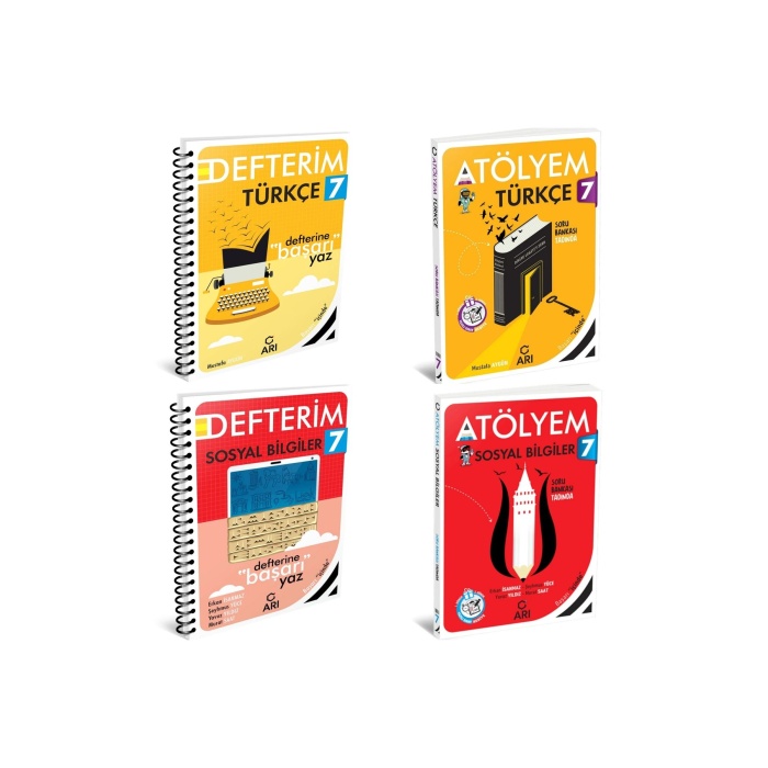 2024-2025 Arı Yayıncılık 7, Sınıf Türkçe Sosyal Bilgiler Atölyem+Defter Set 4 Kitap !