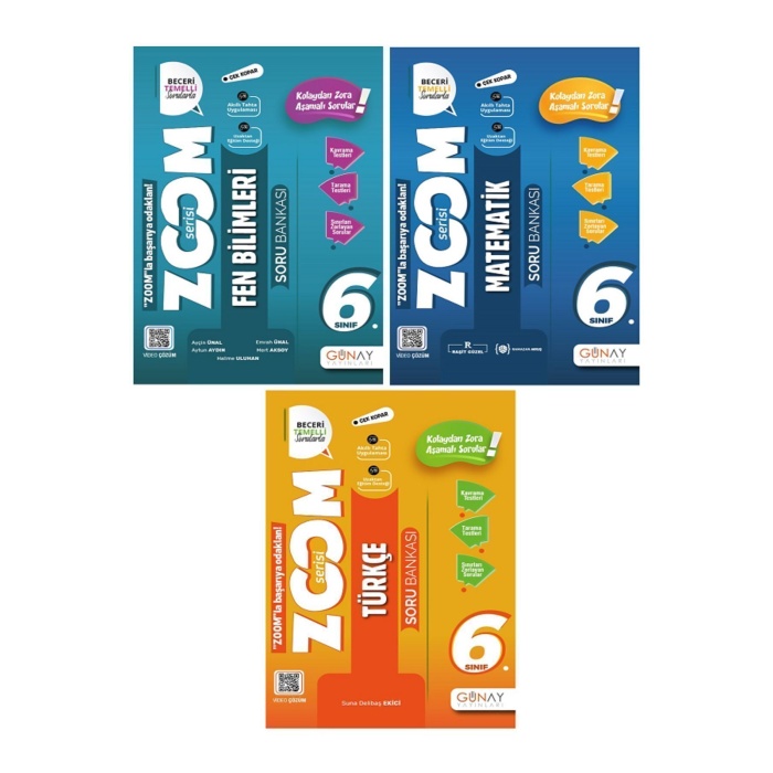 6.Sınıf Günay Zoom Matematik + Türkçe + Fen Bilimleri Soru Bankası ( Beceri Temelli ) - 3 KİTAP