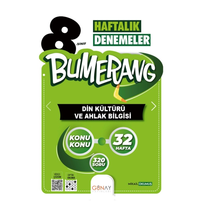 GÜNAY YAYINLARI 8.SINIF BUMERANG 32 HAFTALIK DİN KÜLTÜRÜ VE AHLAK BİLGİSİ DENEMELERİ
