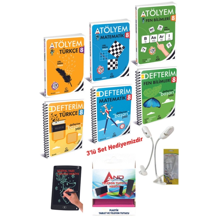 2024-2025 Müfredat 8 Sınıf Türkçe-Matematik-Fen Atölyem + Defter Serisi + Yeni Nesil Sorular Seti