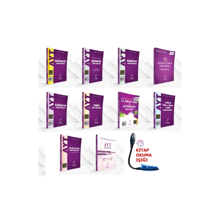 AYT Eşit Ağırlık Tüm Dersler Soru Bankası + 12 Li Deneme + Kitap Okuma Işığı Hediye