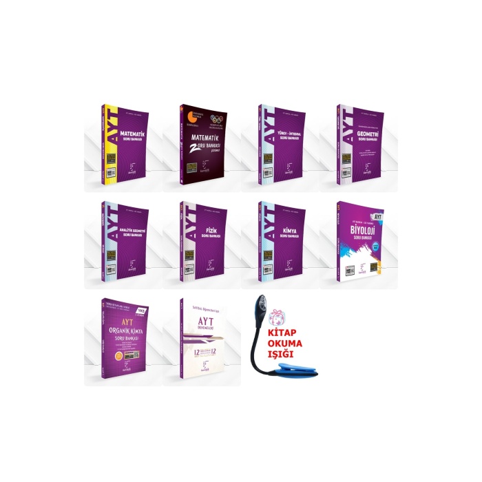 AYT Sayısal Tüm Dersler Soru Bankası Kazandıran Süper Set + 12 Li Deneme + Kitap Okuma Işığı Hediye