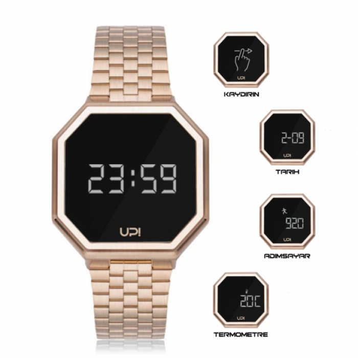 UPWATCH EDGE MATTE ROSE GOLD + Dört Fonksiyonlu Dokunmatik Ekranlı Dijital Led Kol Saati