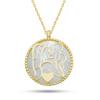 Gümüş Gold Sedef Taşlı Anne Çocuk Sevgisi Kolye
