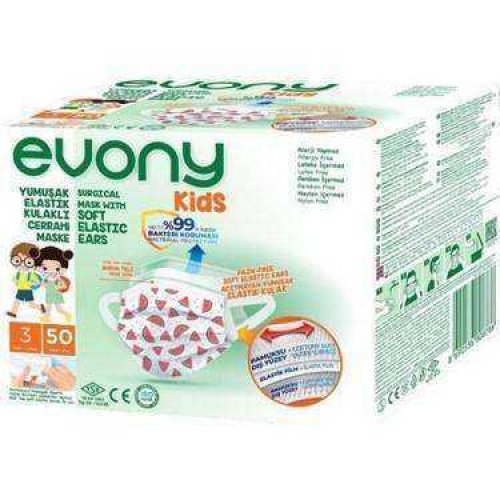 Evony Elastik Kulaklı Çocuk Evony Kids Maske 50 Adet
