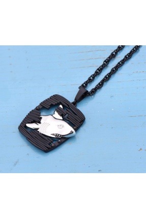 Mat Siyah Gümüş Renk 3D Köpek Balığı Kolye - ZCN0047