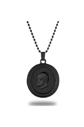Mat Siyah Mustafa Kemal Atatürk Madalyon Kolye - CAZ0168