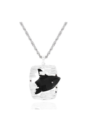 ZCN Gümüş Siyah 3D Köpek Balığı Kolye - ZCN0078
