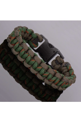 Yeşil Kahverengi Survival Paracord Bileklik - PAR0083