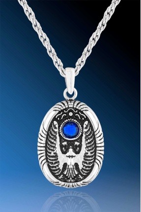 Antik Mısır Mavi Taşlı Horusun Gözü Şahin Figürlü Kolye - CAZ0395