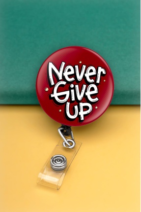 Asla Pes Etme Never Give Up Buton Yoyo Yaka Kartığı Kart Tutucu Yoyo Kartlık - MBY0023