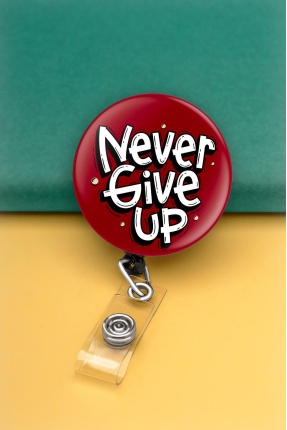 Asla Pes Etme Never Give Up Buton Yoyo Yaka Kartığı Kart Tutucu Yoyo Kartlık - MBY0023