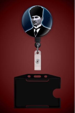 Mustafa Kemal Atatürk Metal Buton Yoyo Yaka Kartığı Kart Tutucu Yoyo ve Kartlık - MYK0003